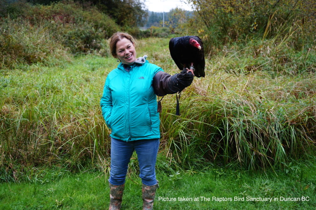 Susan with one of her spirit animals, a turkey vulture